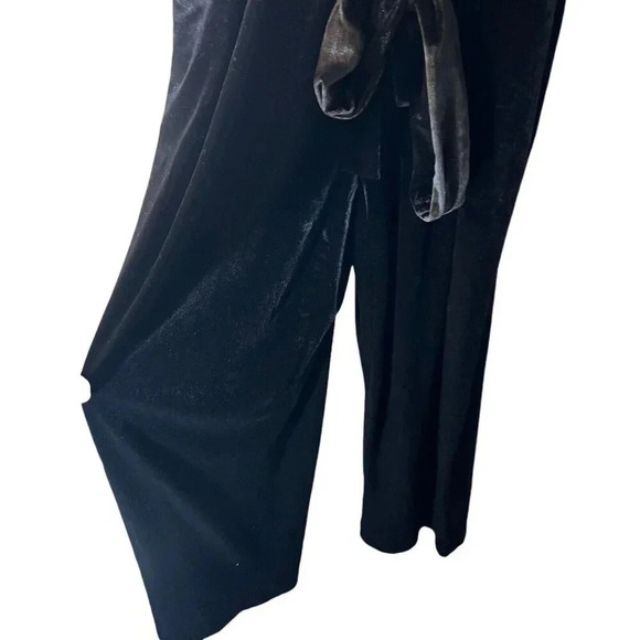 NY Collection Petite Plus Black Velvet Jumpsuit Long Sleeve V Neck Cocktail - Picture 4 of 7